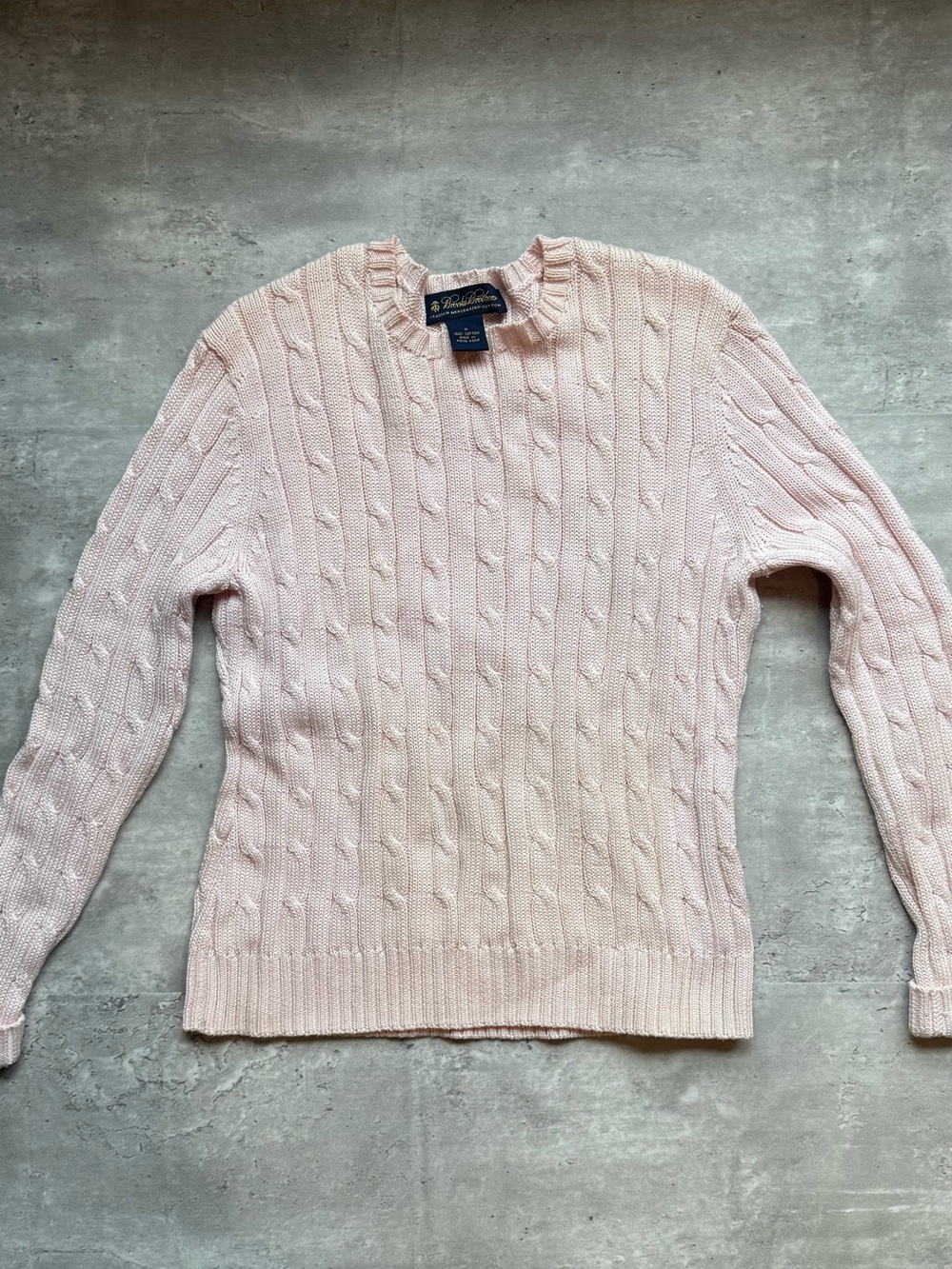 Brooks Brothers Pale Pink Cable Knit Crewneck Sweater